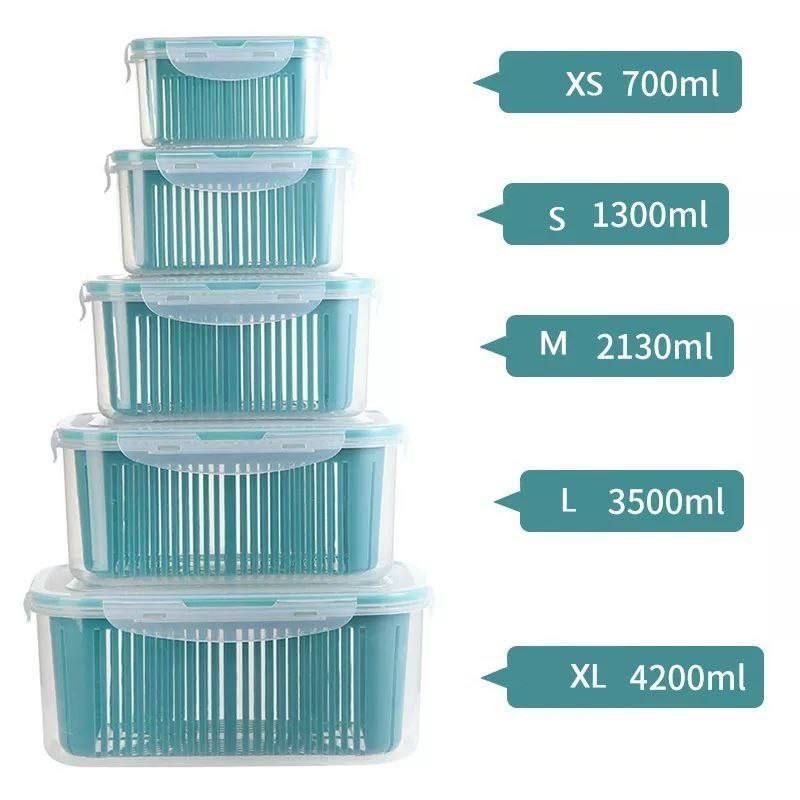 طقم علب ثلاجة بلاستيك صحي 5 قطع بمصفاة وغطاء محكم