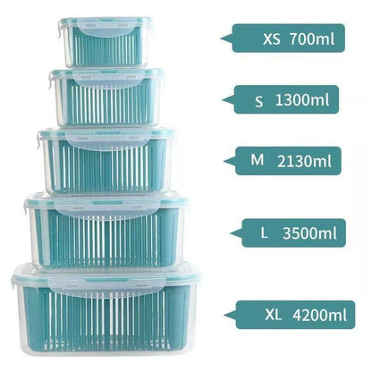 طقم علب ثلاجة بلاستيك صحي 5 قطع بمصفاة وغطاء محكم