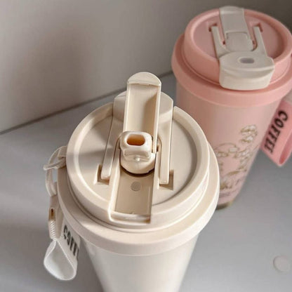 مج حراري ورد مستورد 💎 | سعة 600 مل | ستانلس ستيل مزدوج العزل بفوهتين للشرب