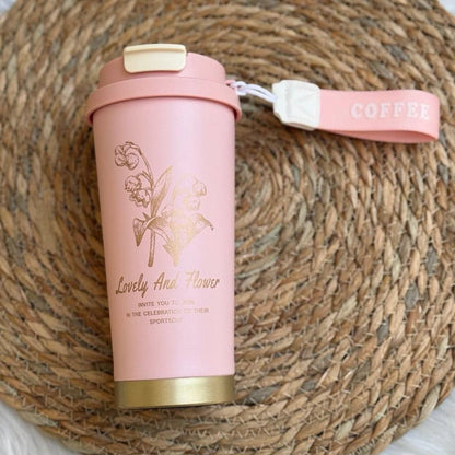 مج حراري ورد مستورد 💎 | سعة 600 مل | ستانلس ستيل مزدوج العزل بفوهتين للشرب