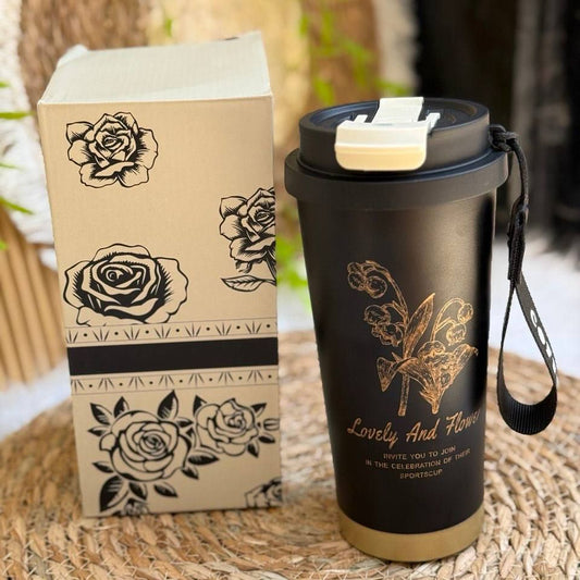 مج حراري ورد مستورد 💎 | سعة 600 مل | ستانلس ستيل مزدوج العزل بفوهتين للشرب