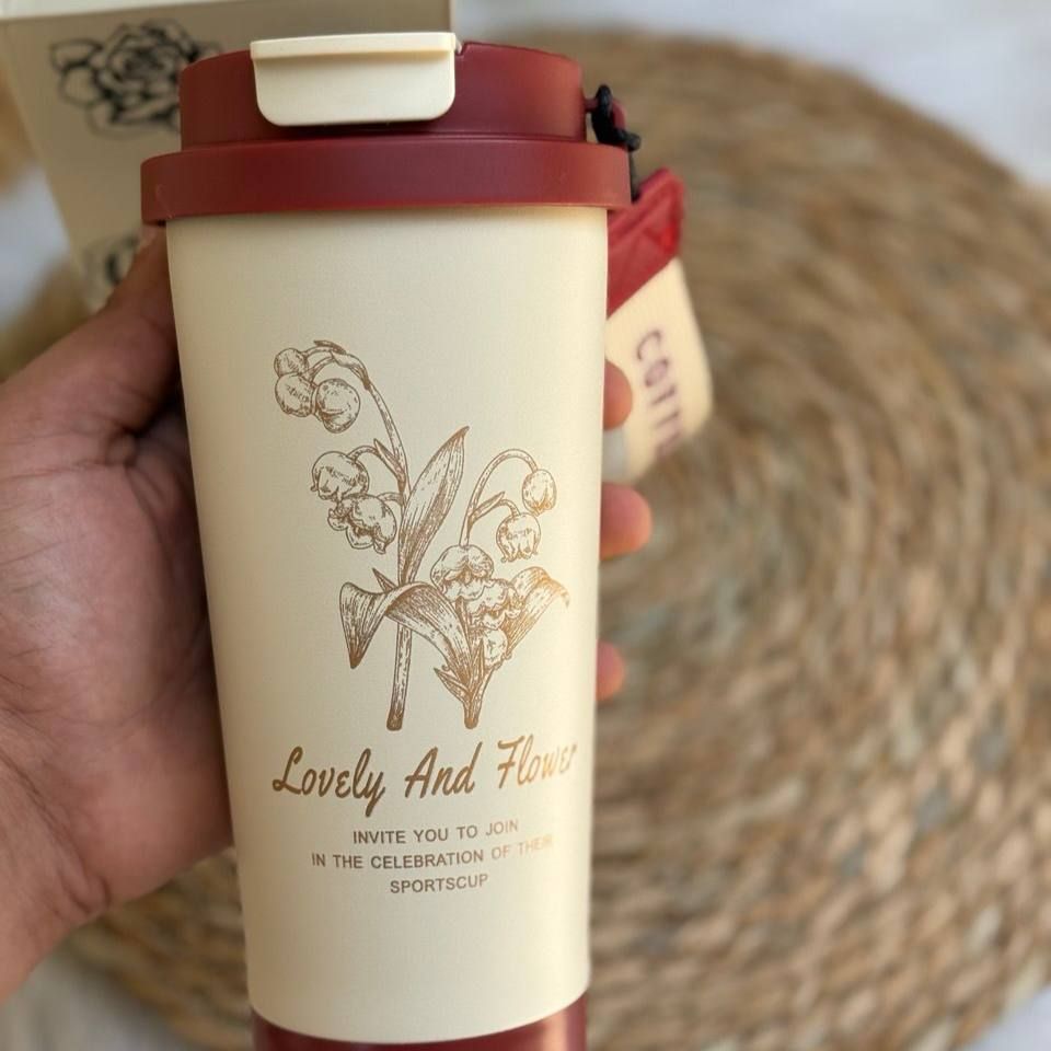 مج حراري ورد مستورد 💎 | سعة 600 مل | ستانلس ستيل مزدوج العزل بفوهتين للشرب