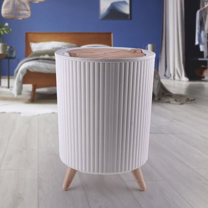 سلة مهملات ديكور بغطاء وأرجل خشبية سعة 8.5 لتر متعددة الاستخدام