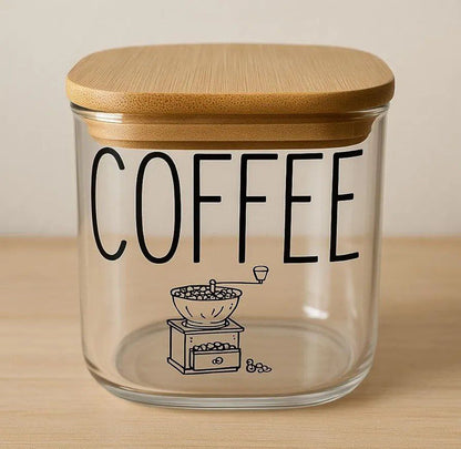 طقم كوفي بايركس بغطاء خشب بامبو | 3 برطمانات Coffee – Tea – Sugar بتصميم مربع أنيق