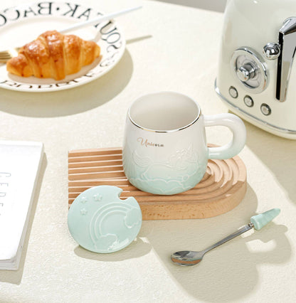 مج بورسلين يونيكورن بغطاء ومعلقة | سعة 400 مل