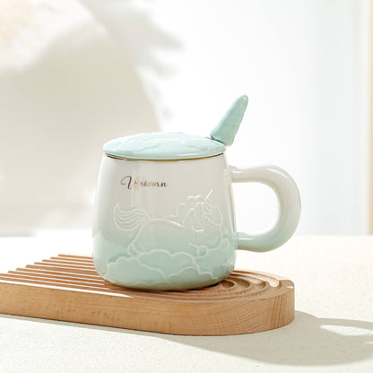 مج بورسلين يونيكورن بغطاء ومعلقة | سعة 400 مل