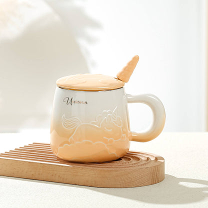 مج بورسلين يونيكورن بغطاء ومعلقة | سعة 400 مل