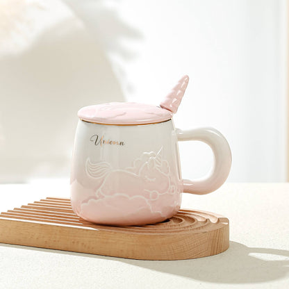 مج بورسلين يونيكورن بغطاء ومعلقة | سعة 400 مل