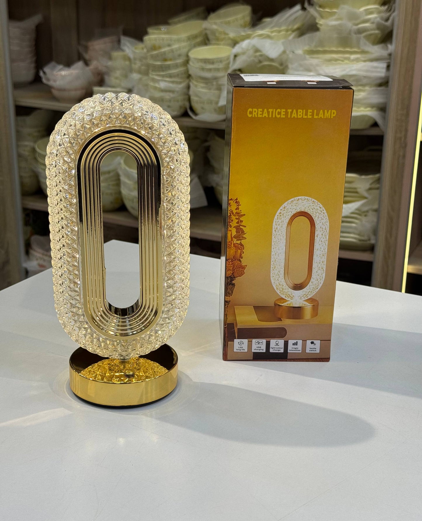 أباجورة كريستال تاتش قابلة للشحن بثلاث درجات إضاءة – ارتفاع 27 سم