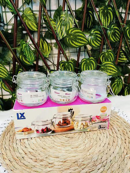 طقم توابل زجاج كلبس 3 قطع بغطاء محكم الغلق | زجاج بيور عالي الجودة من ايكيا 130ml