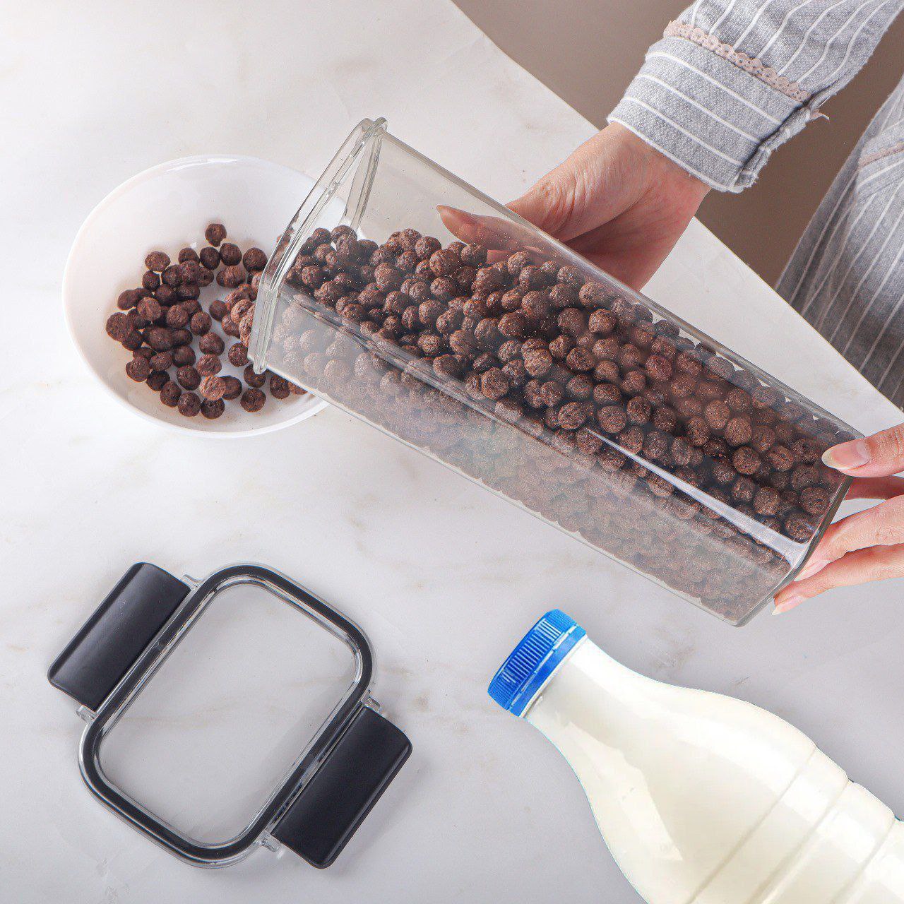 طقم علب بقوليات أكريليك محكم الغلق | 3 قطع سعة 1700 مل لتخزين الطعام بأمان وأناقة