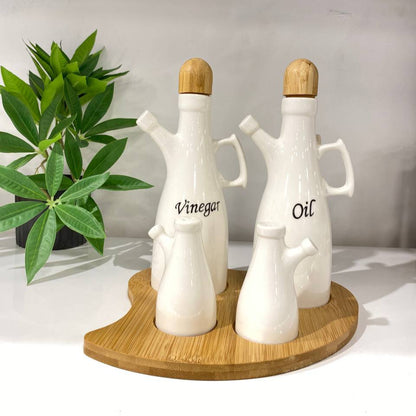 طقم زجاجة زيت بورسلين بالملاحة – 5 قطع راقية لحاجات مطبخك