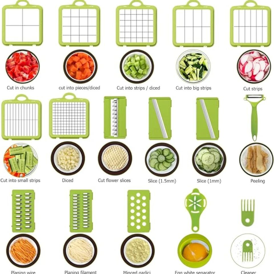 قطاعه نايسر دايسر المتكاملة 22 قطعة – متعددة الاستخدام شنطة عملية لتقطيع الخضروات والفواكه 🍅🥕