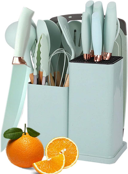 طقم رشاقة وتوزيع الشيف بوراك 19 قطعة  | سيليكون وخشب + سكاكين ستانلس + بلانشة جرانيت