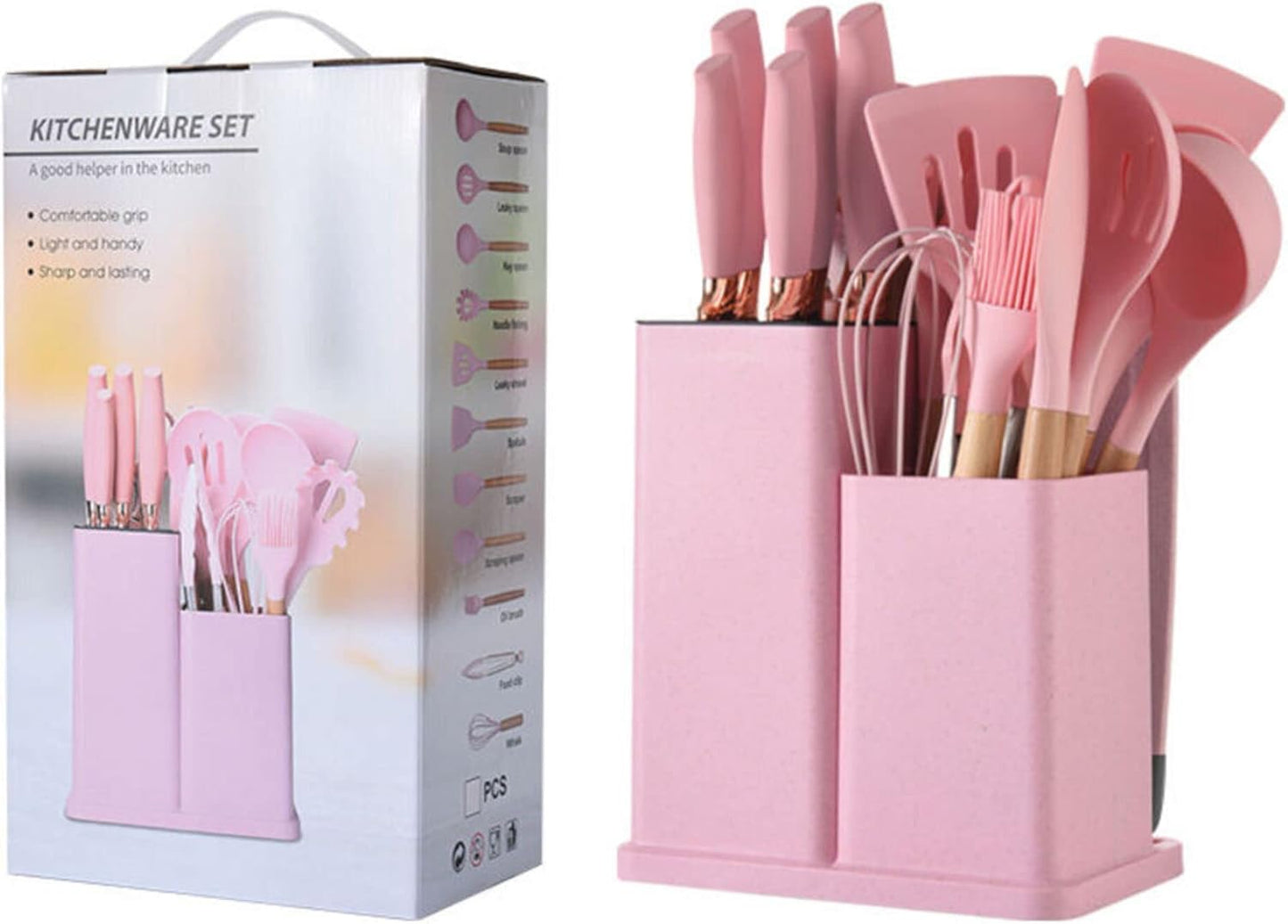 طقم رشاقة وتوزيع الشيف بوراك 19 قطعة  | سيليكون وخشب + سكاكين ستانلس + بلانشة جرانيت