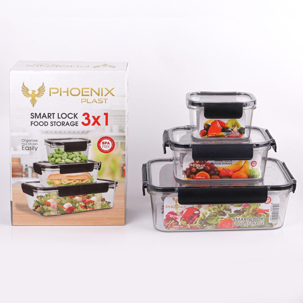 طقم علب ثلاجة أكريليك سمارت لوك 3 في 1 بثلاث مقاسات مختلفة لحفظ الطعام والبقوليات