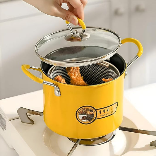 حلة قلي - تصميم فريد على شكل بطة بغطاء زجاجي مقاوم للحرارة ومقبض متين من الفولاذ المقاوم للصدأ، مثالية لسعة طهي 3 لتر