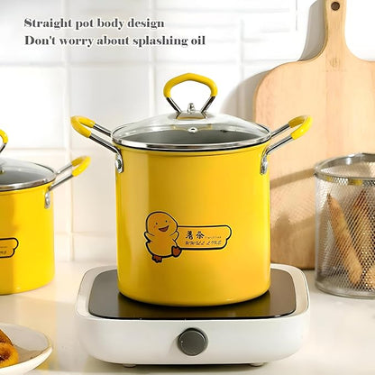 حلة قلي - تصميم فريد على شكل بطة بغطاء زجاجي مقاوم للحرارة ومقبض متين من الفولاذ المقاوم للصدأ، مثالية لسعة طهي 3 لتر