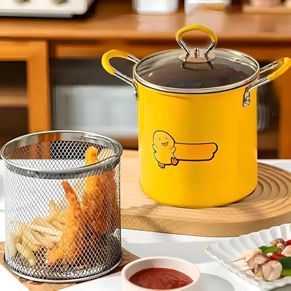 حلة قلي - تصميم فريد على شكل بطة بغطاء زجاجي مقاوم للحرارة ومقبض متين من الفولاذ المقاوم للصدأ، مثالية لسعة طهي 3 لتر