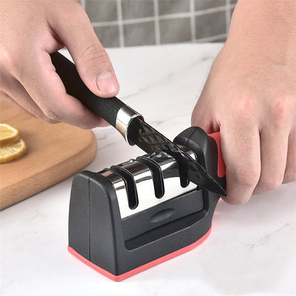 مسن سكاكين يدوي 4 في 1 قابل للتعديل لشحذ السكاكين والمقصات – أداة شحذ احترافية للمطبخ