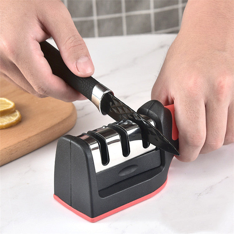 مسن سكاكين يدوي 4 في 1 قابل للتعديل لشحذ السكاكين والمقصات – أداة شحذ احترافية للمطبخ