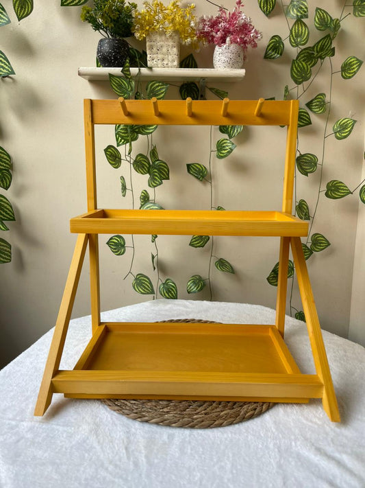 ميني كوفي كورنر خشب 2 دور لتنظيم الكاتيل والمجات والتوابل – تصميم عملي وشيك للمطبخ