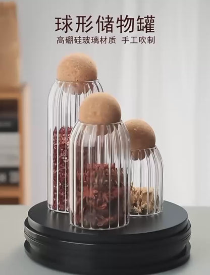 طقم برطمان بقوليات زجاج كريستال  3 قطع مضلع بغطاء خشب بامبو – 3 مقاسات مختلفة