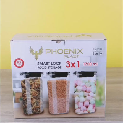 طقم علب بقوليات أكريليك محكم الغلق | 3 قطع سعة 1700 مل لتخزين الطعام بأمان وأناقة