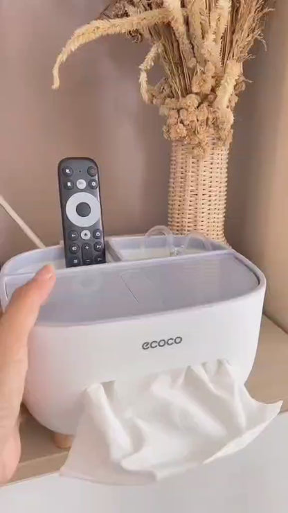 علبة مناديل متعددة الاستخدام ماركة Ecoco بقاعدة خشب ومنظم ريموت
