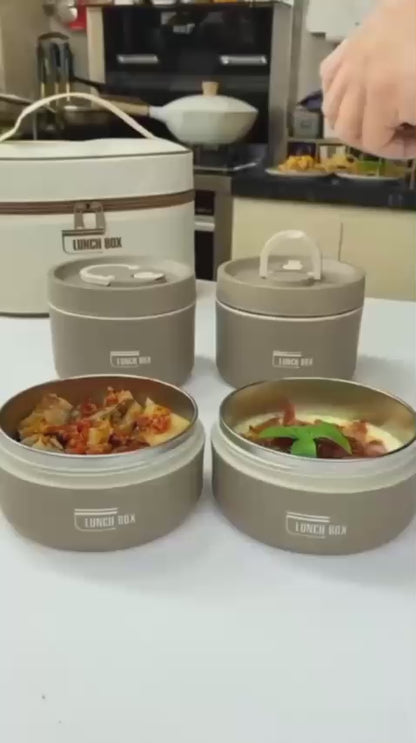 شنطة لانش بوكس حرارية مع علب ستانلس SUS 304 طقم 5 قطع لحفظ الطعام