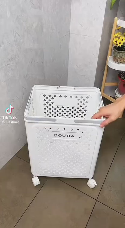 باسكت غسيل بلاستيك بعجلات قابل للطي A CLASS – سلة غسيل متعددة الاستخدامات لتخزين الملابس والأغراض M&nbsp;